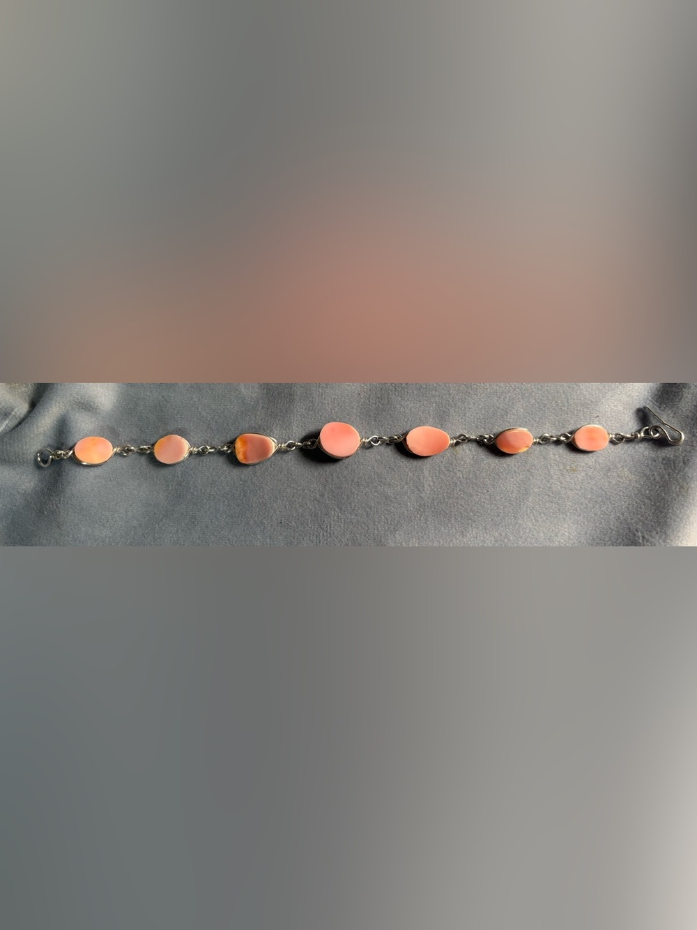 Natural Genuine Pink Conch Shell Sterling Silver Bracelet 7.5”